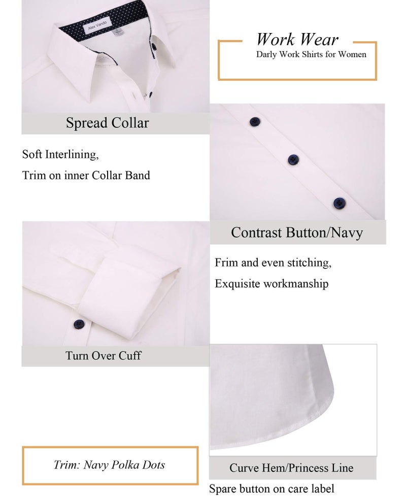 Alex Vando Womens Dress Shirts Wrinkle Free Regular Fit Long Sleeve Stretch Work Shirt,White,S - Image 4